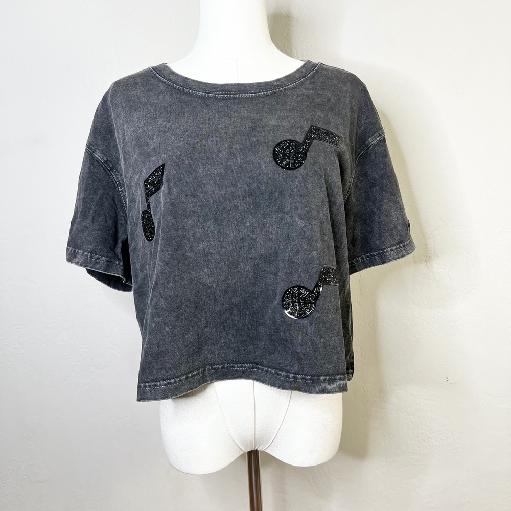 Utah Jazz Pro Standard NBA Cropped T-Shirt Size M Washed Black Embellished New